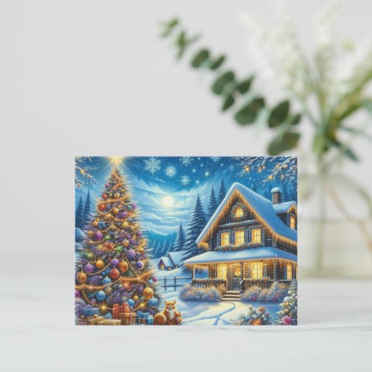 Kerst thuis met kerstboom 2 briefkaart (Staand voorkant)