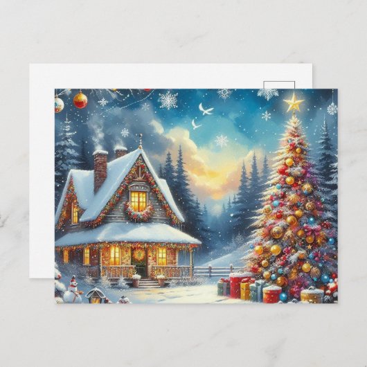 Kerst thuis met kerstboom 3 briefkaart (Voorkant / Achterkant)