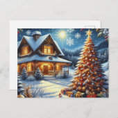 Kerst thuis met kerstboom 4 briefkaart (Voorkant / Achterkant)