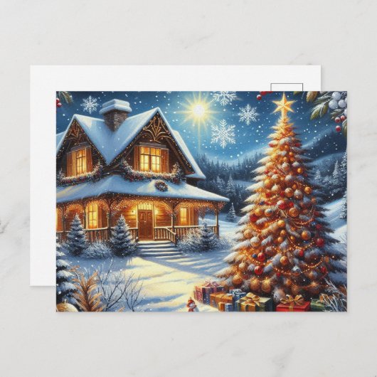 Kerst thuis met kerstboom 4 briefkaart (Voorkant / Achterkant)