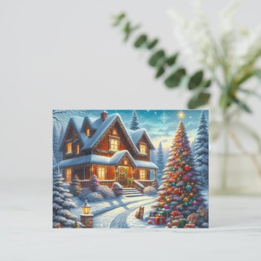 Kerst thuis met kerstboom 7 briefkaart (Staand voorkant)