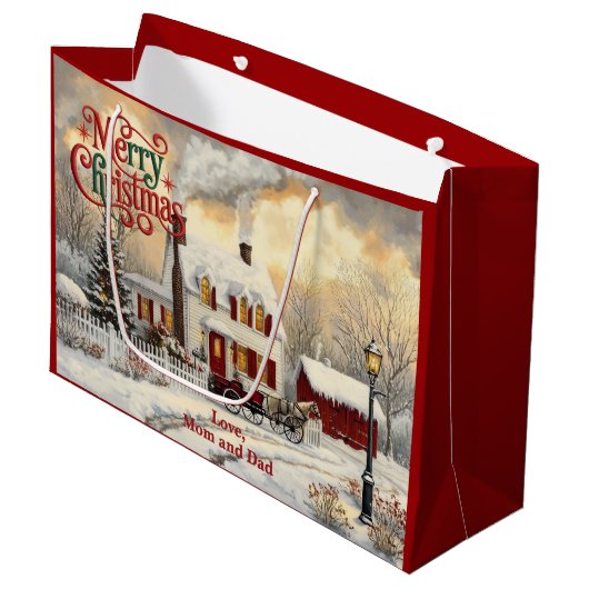 Kerst thuis met vintage kerstsfeer groot cadeauzakje (Voorkant Gekanteld)