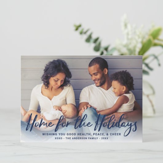 Kerst Thuis Moderne Script Foto Feestdagenkaart (Staand voorkant)