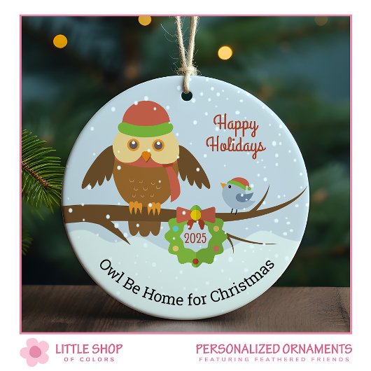 Kerst thuis Sneeuwuil Keramisch Ornament