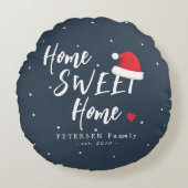Kerst thuis zoete thuis Santa hoed familienaam Rond Kussen (Voorkant)
