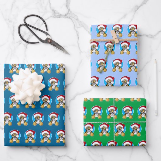 Kerst Tijger Cub Wrapping Paper Set van 3 vellen (Voorkant)