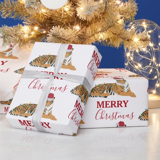 Kerst Tijger Grappig Dier met Santa Hat Cadeaupapier (Feestdagen)