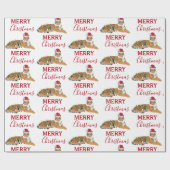 Kerst Tijger Grappig Dier met Santa Hat Cadeaupapier (Vlak)