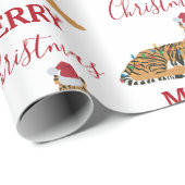 Kerst Tijger Grappig Dier met Santa Hat Cadeaupapier (Rol Hoek)