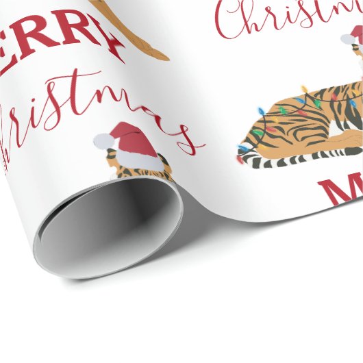 Kerst Tijger Grappig Dier met Santa Hat Cadeaupapier (Rol Hoek)