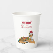 Kerst Tijger Grappig Dier met Santa Hat Papieren Bekers (Achterkant)