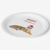 Kerst Tijger Grappig Dier met Santa Hat Papieren Bordje (Gekanteld)