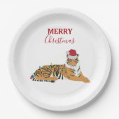 Kerst Tijger Grappig Dier met Santa Hat Papieren Bordje (Voorkant)