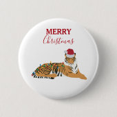 Kerst Tijger Grappig Dier met Santa Hat Ronde Button 5,7 Cm (Voorkant)