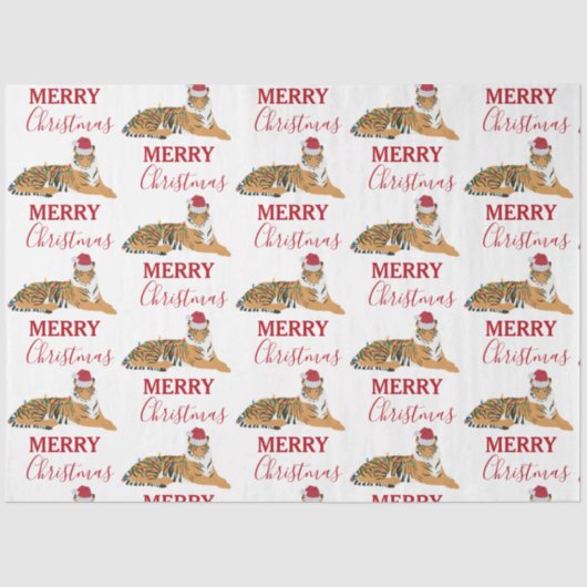 Kerst Tijger Grappig Dier met Santa Hat Tissuepapier (Voorkant)
