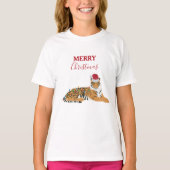 Kerst Tijger Grappige Dieren met Santa Hat T-shirt (Voorkant)
