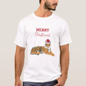 Kerst Tijger Grappige Dieren met Santa Hat T-shirt (Voorkant)