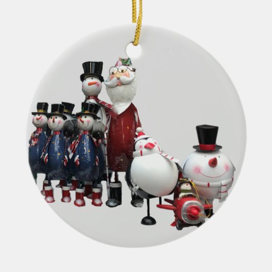 Kerst Tin Koor, met Sinterklaas, Sneeuwman, Pinguï Keramisch Ornament (Voorkant)
