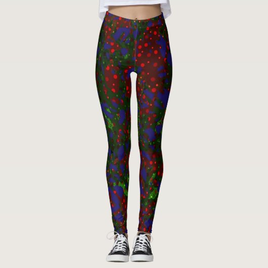 Kerst Tinsel Blauw Rood Design Leggings (Voorkant)