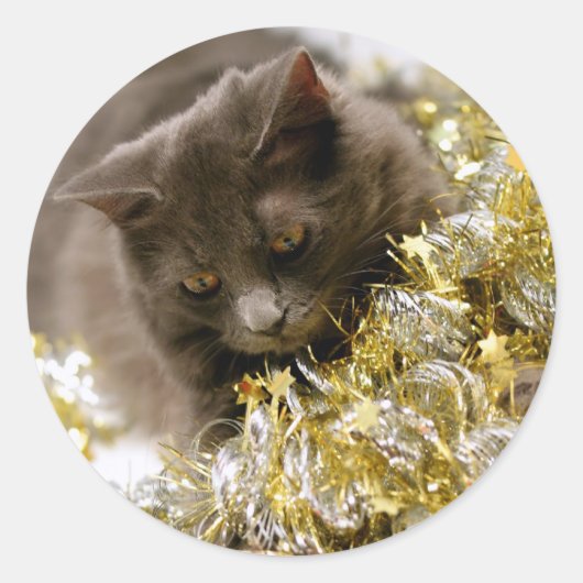 Kerst Tinsel Kat Stickers (Voorkant)