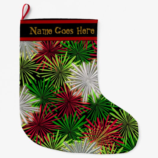 Kerst Tinsel PomPoms (gepersonaliseerd) Grote Kerstsok (Voorkant)