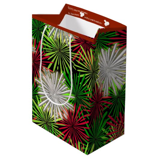 Kerst Tinsel PomPoms - Rood, Groen en Wit Medium Cadeauzakje (Achterkant Gekanteld)