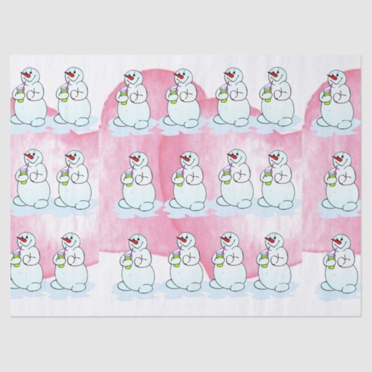 Kerst Tissue Papier Roze Sneeuwman (Voorkant)
