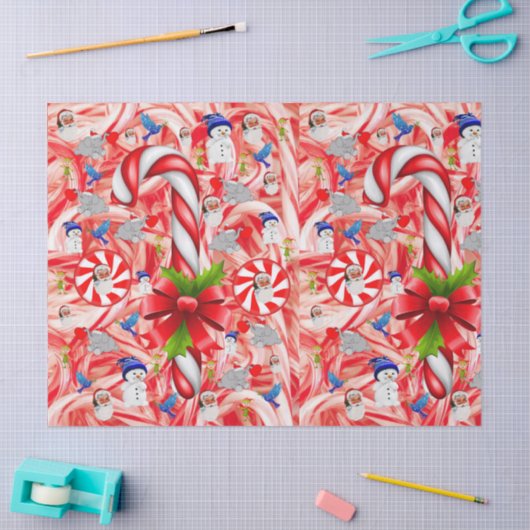 Kerst Tissue Papier, Sneeuwman, Candy Cane Tissuepapier (Craft)