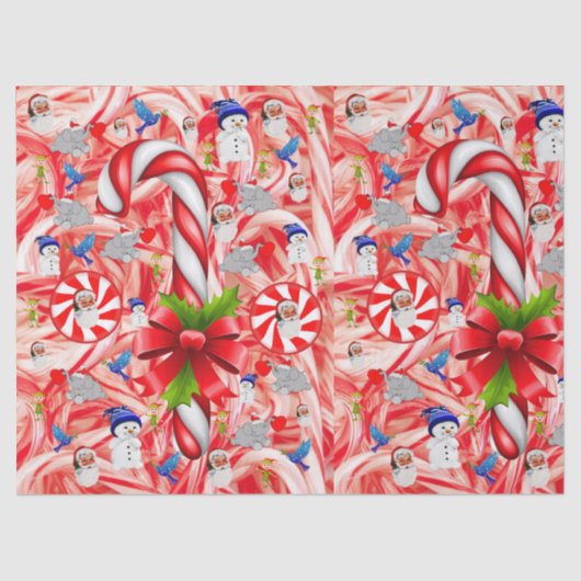 Kerst Tissue Papier, Sneeuwman, Candy Cane Tissuepapier (Voorkant)