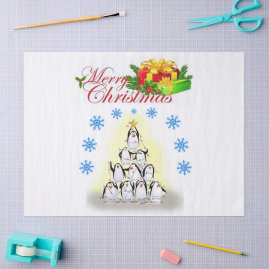 Kerst Tissue Papier, Vrolijk Kerstfeest, Pinguïn Tissuepapier (Craft)
