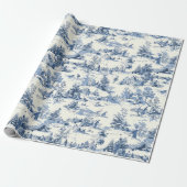 Kerst Toile Blauw  Victoriaans Vakantie Cadeaupapier (Uitgerold)