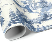 Kerst Toile Blauw  Victoriaans Vakantie Cadeaupapier (Rol Hoek)