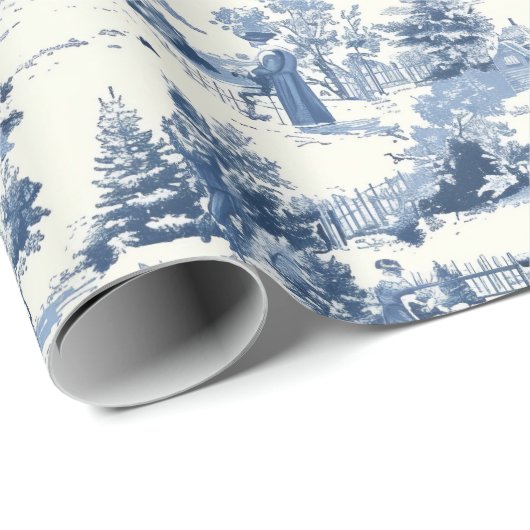 Kerst Toile Blauw  Victoriaans Vakantie Cadeaupapier (Rol Hoek)
