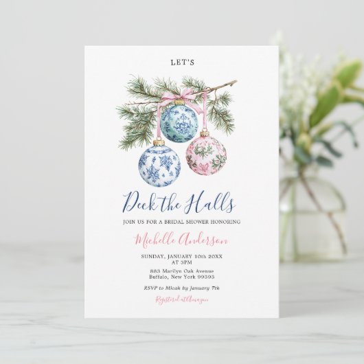 Kerst Toile Chinoiserie Ornament Vrijgezellenfeest Kaart (Staand voorkant)