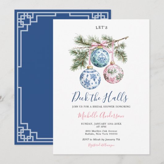 Kerst Toile Chinoiserie Ornament Vrijgezellenfeest Kaart (Voorkant / Achterkant)