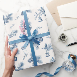 Kerst  Toile de Jouy Dusty Blue Cadeaupapier