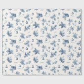 Kerst Toile de Jouy Dusty Blue Cadeaupapier (Vlak)