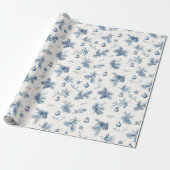 Kerst Toile de Jouy Dusty Blue Cadeaupapier (Uitgerold)