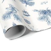 Kerst Toile de Jouy Dusty Blue Cadeaupapier (Rol Hoek)