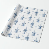 Kerst Toile de Jouy Dusty Blue Cadeaupapier (Uitgerold)