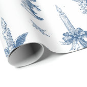 Kerst Toile de Jouy Dusty Blue Cadeaupapier (Rol Hoek)