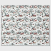 Kerst Toile Village Scenery Vakantiehuis Tree Cadeaupapier (Vlak)