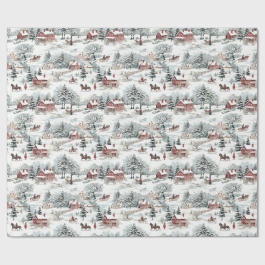 Kerst Toile Village Scenery Vakantiehuis Tree Cadeaupapier (Vlak)