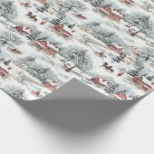 Kerst Toile Village Scenery Vakantiehuis Tree Cadeaupapier (Hoek)