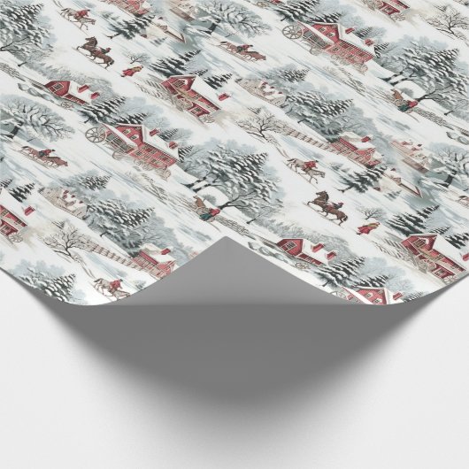 Kerst Toile Village Scenery Vakantiehuis Tree Cadeaupapier (Hoek)