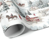 Kerst Toile Village Scenery Vakantiehuis Tree Cadeaupapier (Rol Hoek)