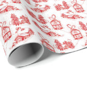 Kerst Toile Wrapping papier | Rood (Rol Hoek)