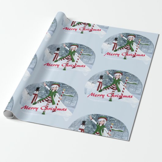 Kerst Toon Meisje in een Winterbos Cadeaupapier (Uitgerold)