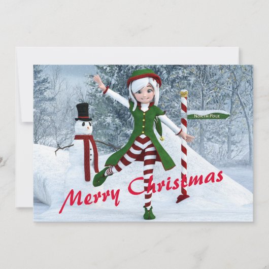 Kerst Toon Meisje in een Winterbos Feestdagenkaart (Voorkant)