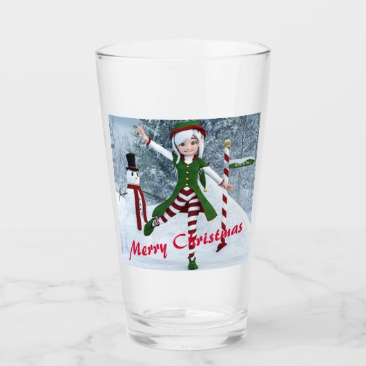 Kerst Toon Meisje in een Winterbos Glas (Voorkant)